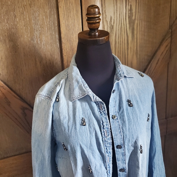 J. Crew Collection Beaded Denin Shirt - Picture 5 of 5